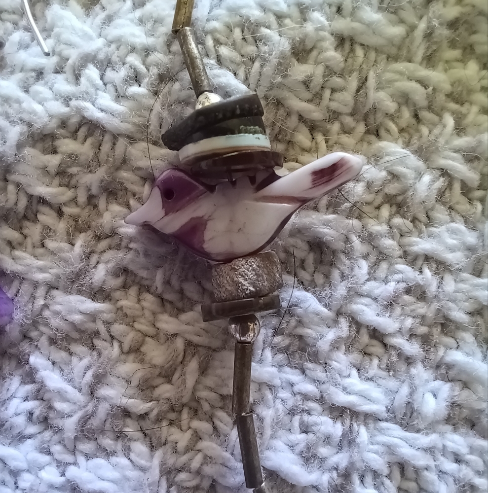 Vintage Native Purple Liquid Silver Bird Fetish Necklace And Earring Set - Picture 2 of 13